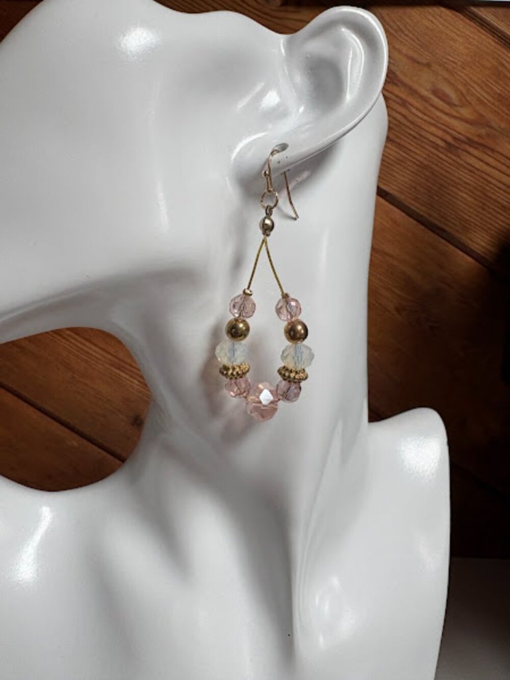 Pink/White Beaded Dangle Earrings  2.5"